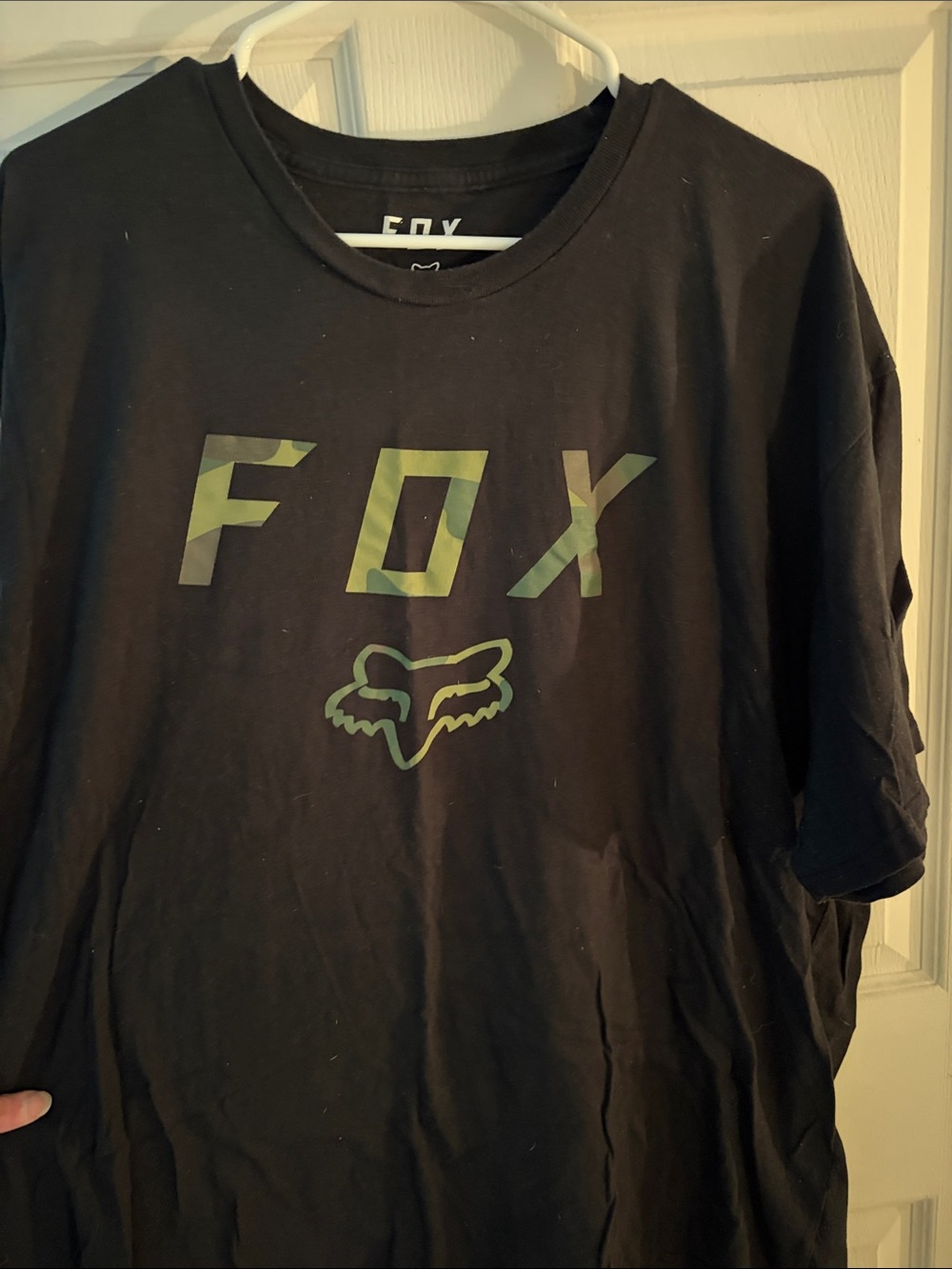 Fox Black Tee with Green Camo FOX Logo